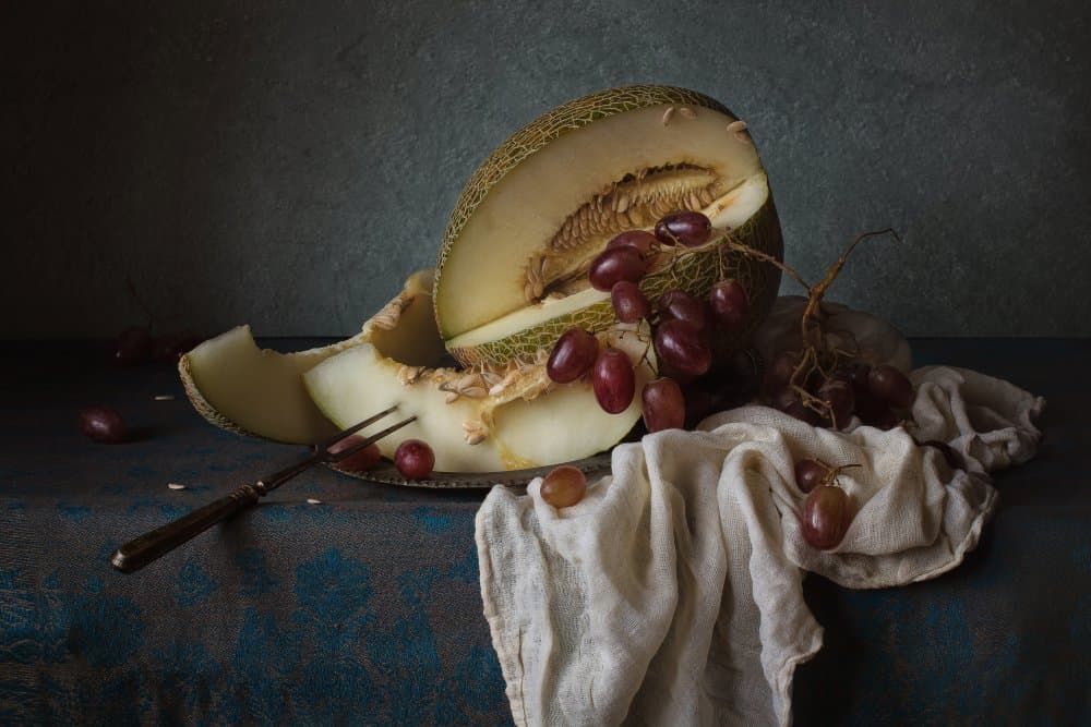 Dark Fruit Still Life by Anna Petina — canvas wall art