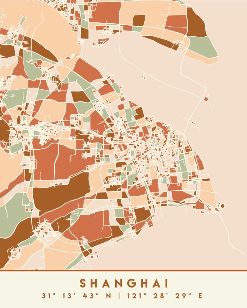 Stylized Shanghai Map by Emiliano Deificus — canvas wall art