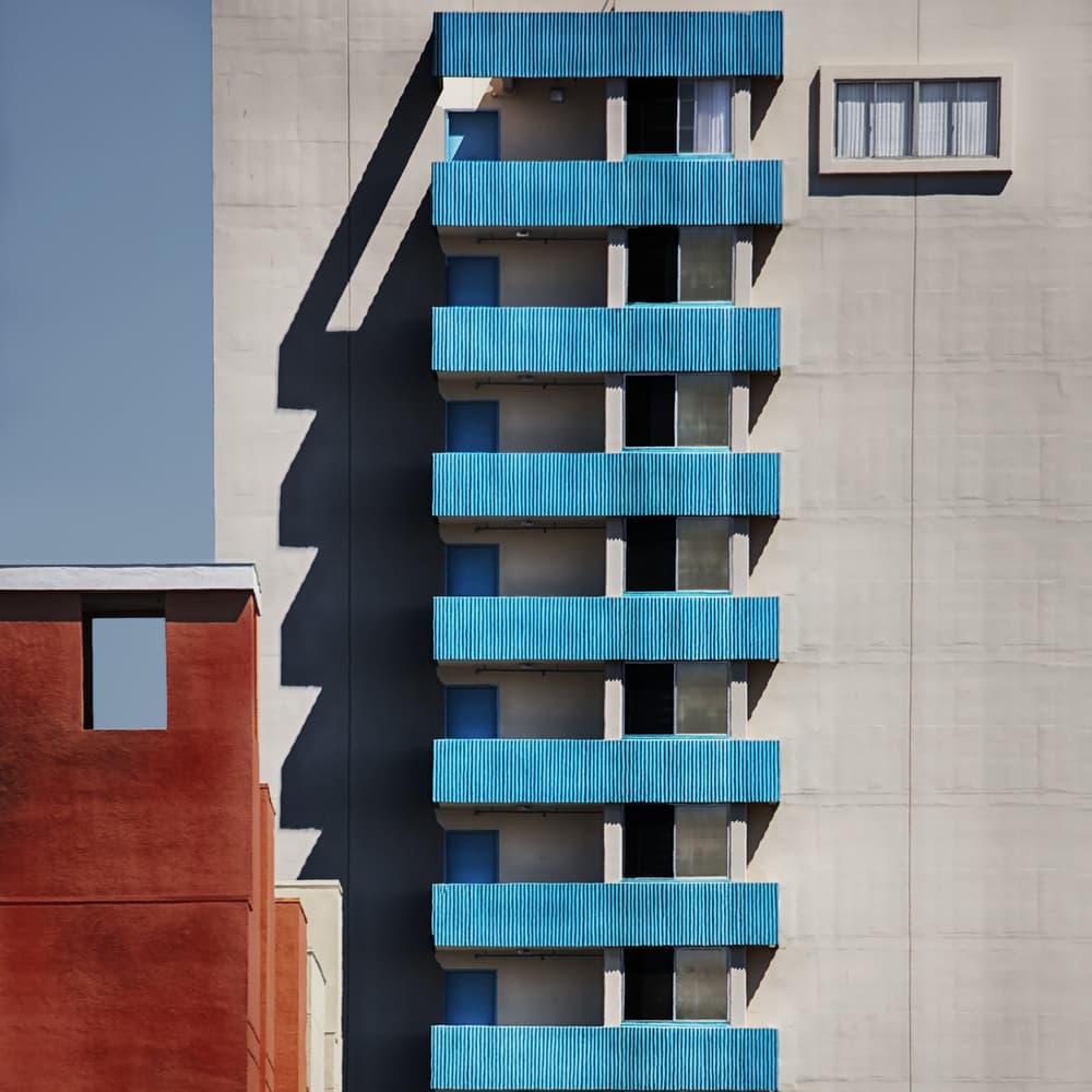 Geometric Blue Balconies by Roxana Labagnara — canvas wall art