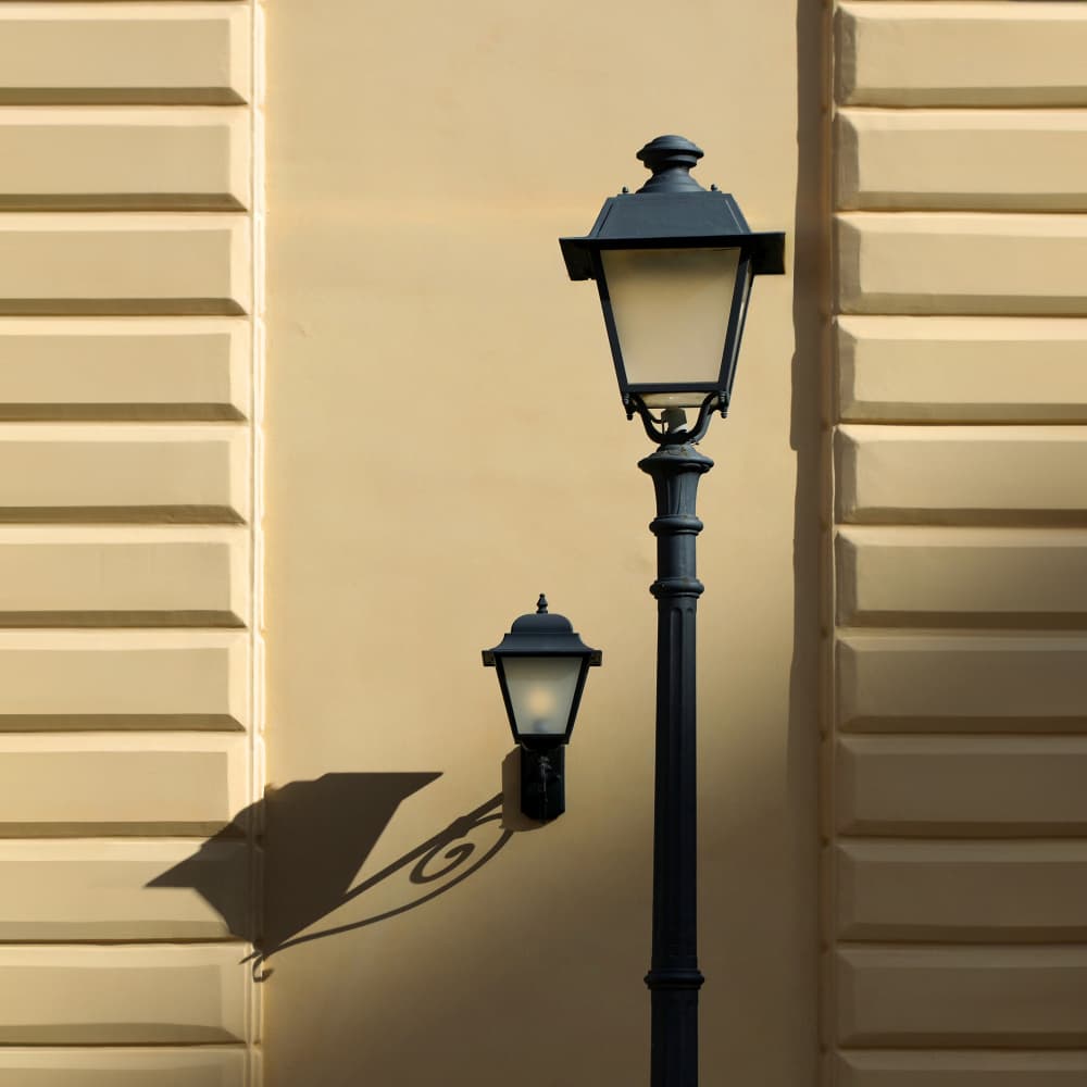 Street Lamps and Shadow by Hans-Wolfgang Hawerkamp — canvas wall art