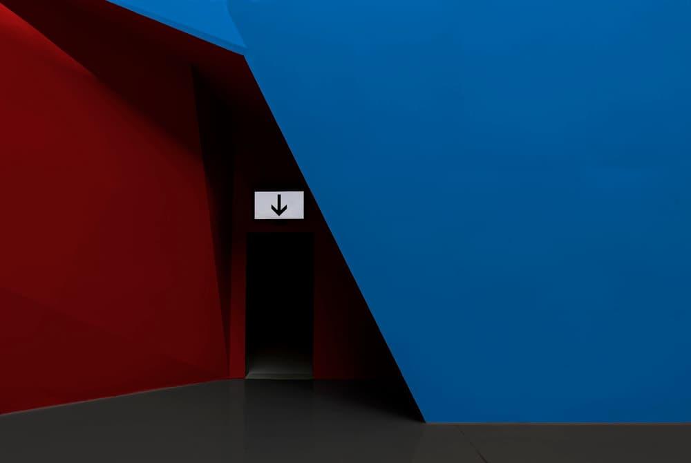 Red Blue Geometric Entrance by Muhammad Almasri — canvas wall art