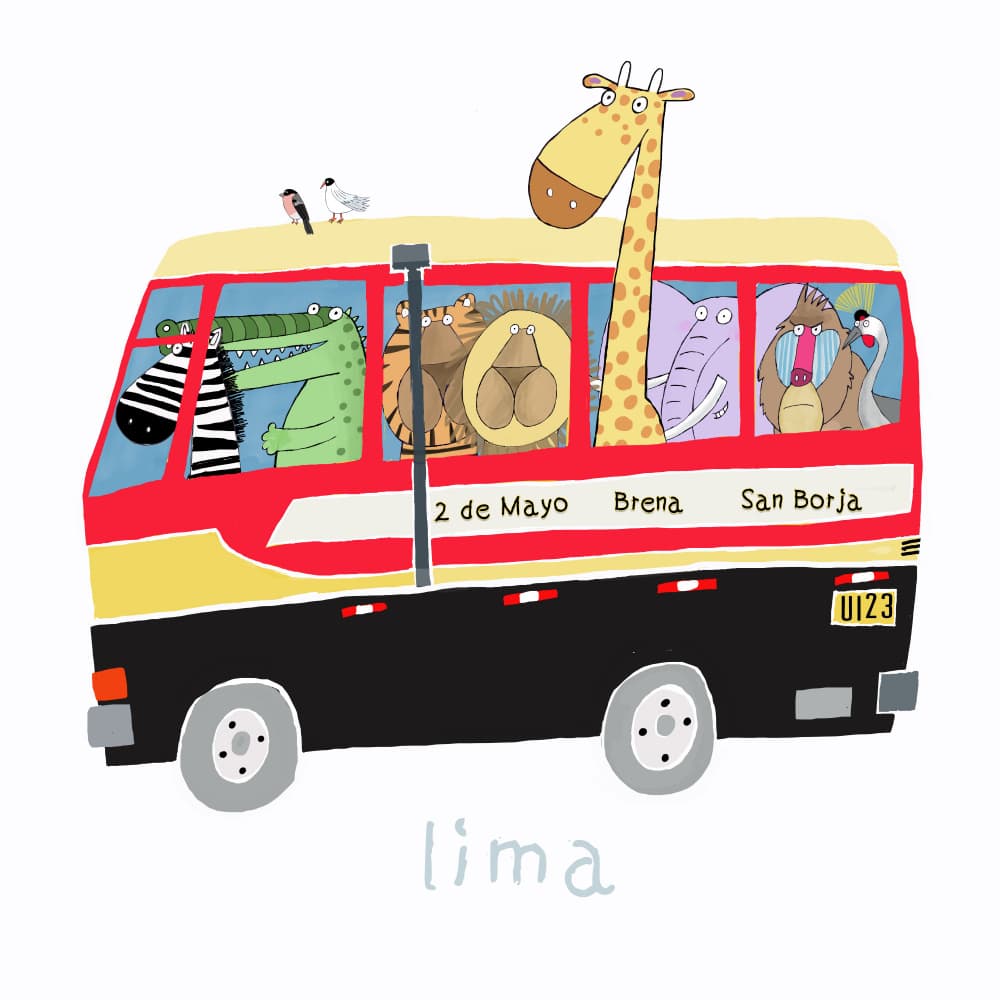 Jungle Animals City Bus by Carla Daly — canvas wall art
