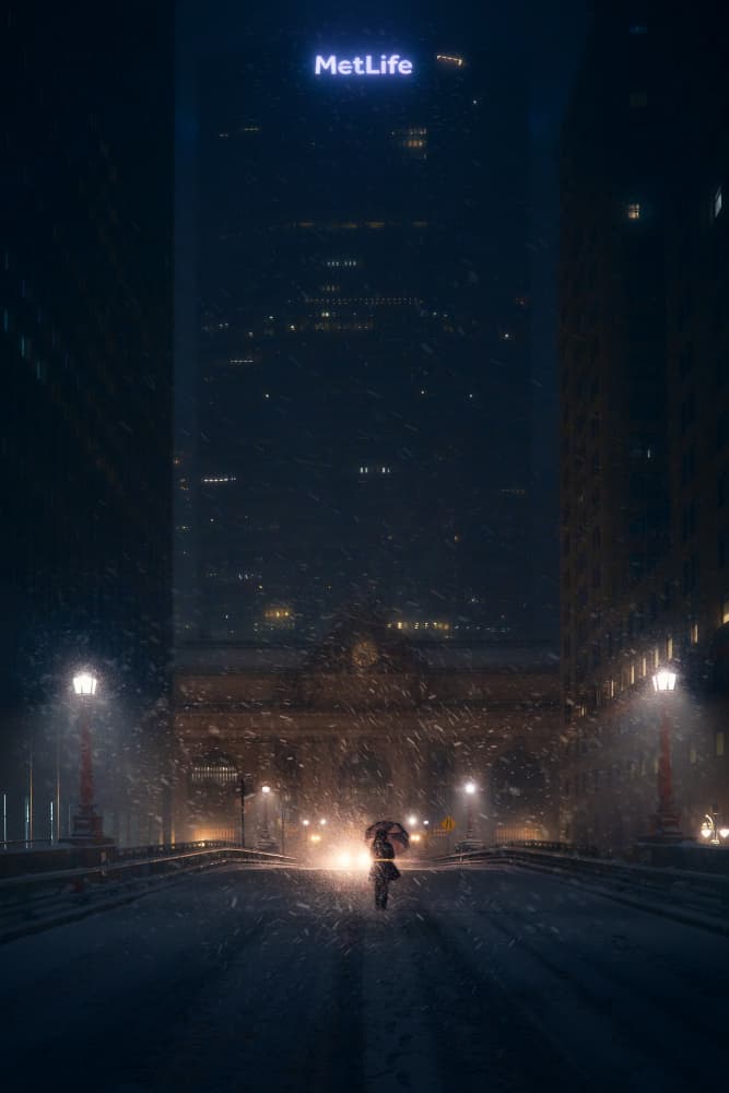 Snowy Grand Central Night by Javier de la Torre — canvas wall art