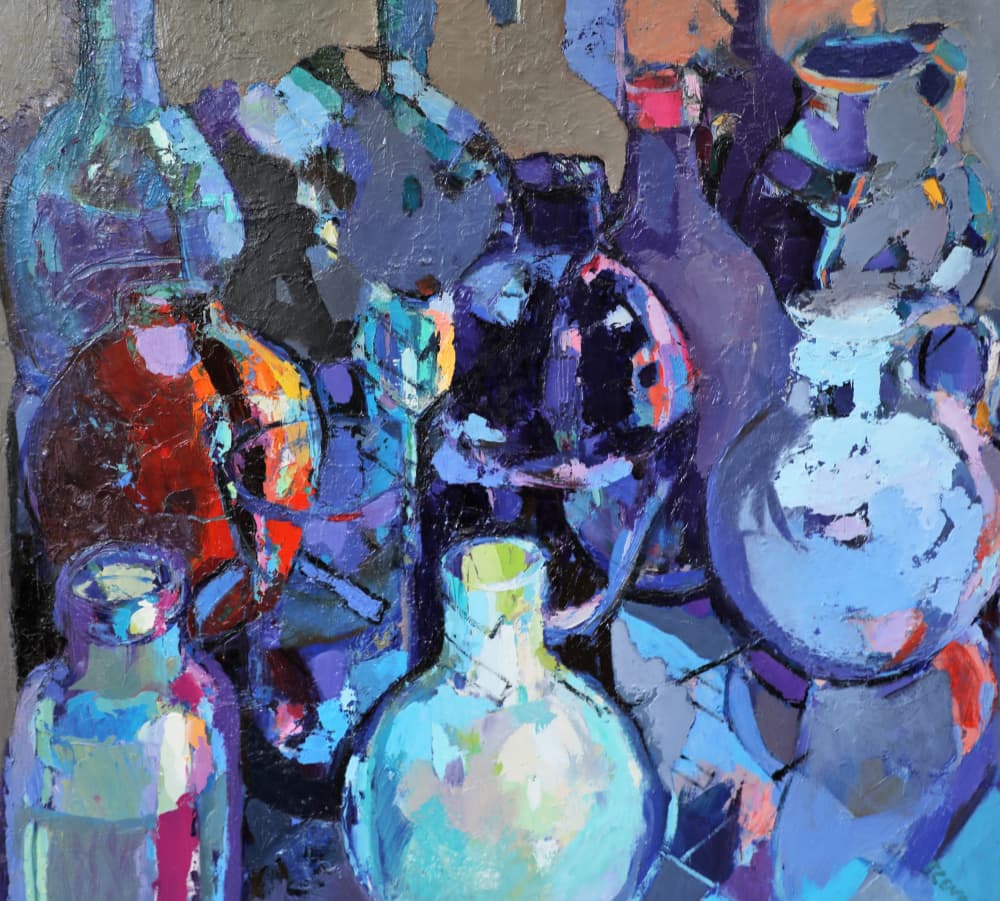 Vibrant Still Life Bottles by Elena Shraibman — canvas wall art