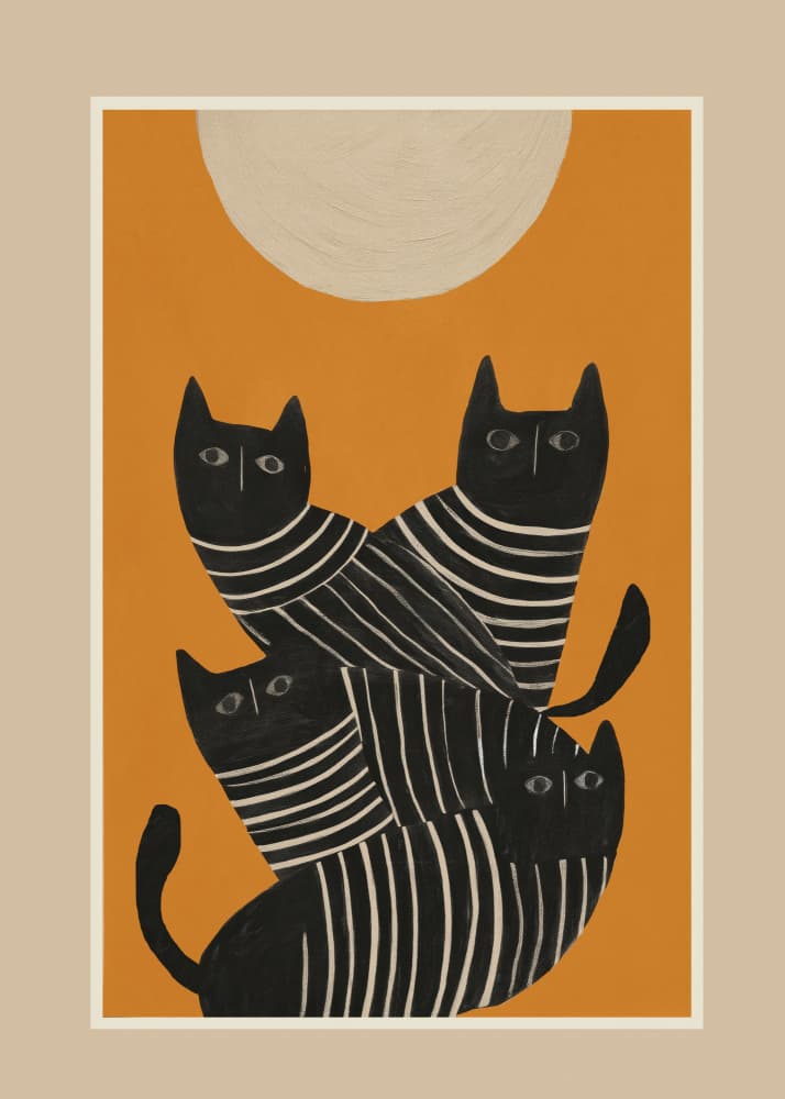 Stacked Black Cats by City Art — canvas wall art