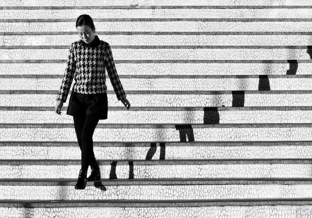 Stylish Woman on Cracked Steps by Juan Luis Duran — canvas wall art