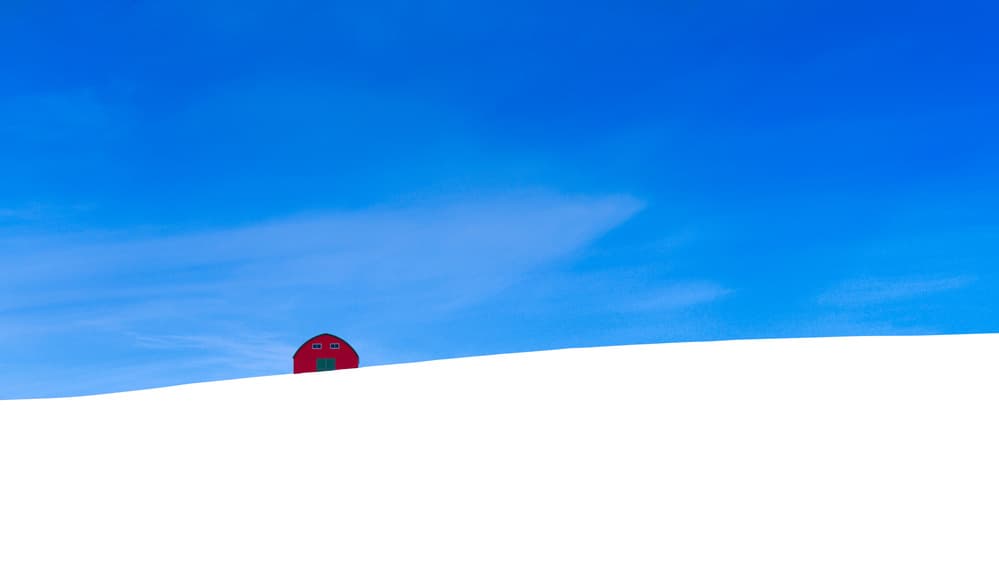 Red Barn in Snow by NOB NOZA — canvas wall art