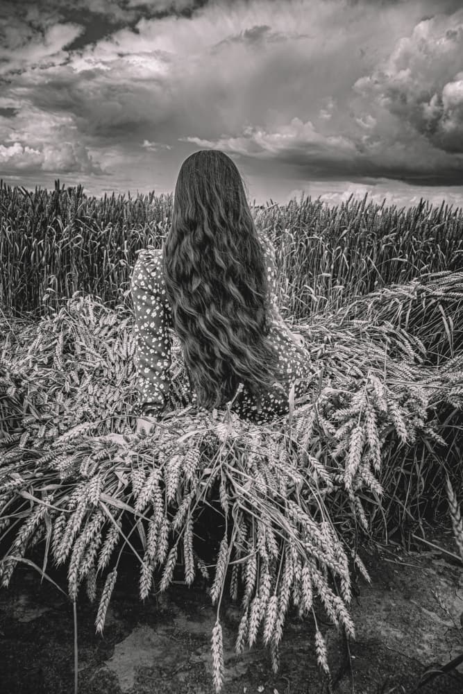 Solitary Woman In Wheat by Dzintra Zvagina — canvas wall art