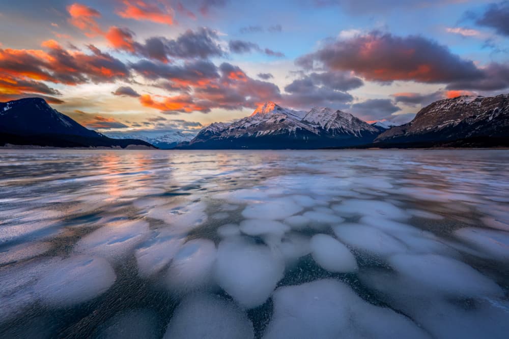 Frozen Lake Bubble Sunset by Hanping Xiao — canvas wall art