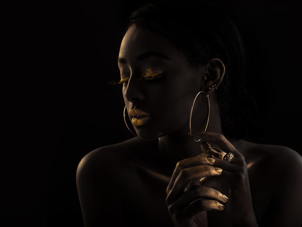 Golden Elegance Portrait by Amnon Eichelberg — canvas wall art