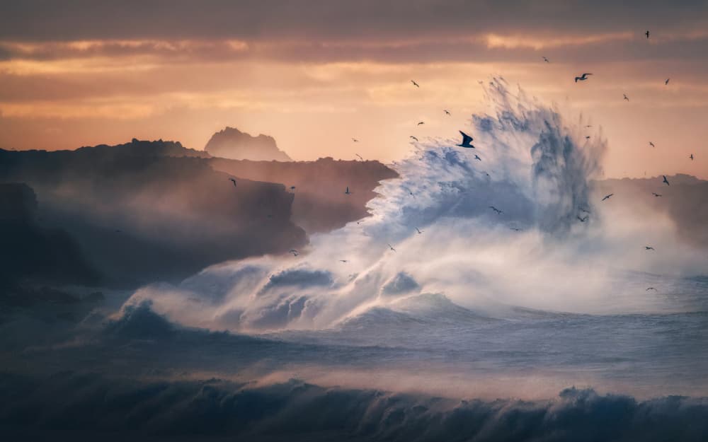 Dramatic Waves Golden Hour by Nichole Chen — canvas wall art