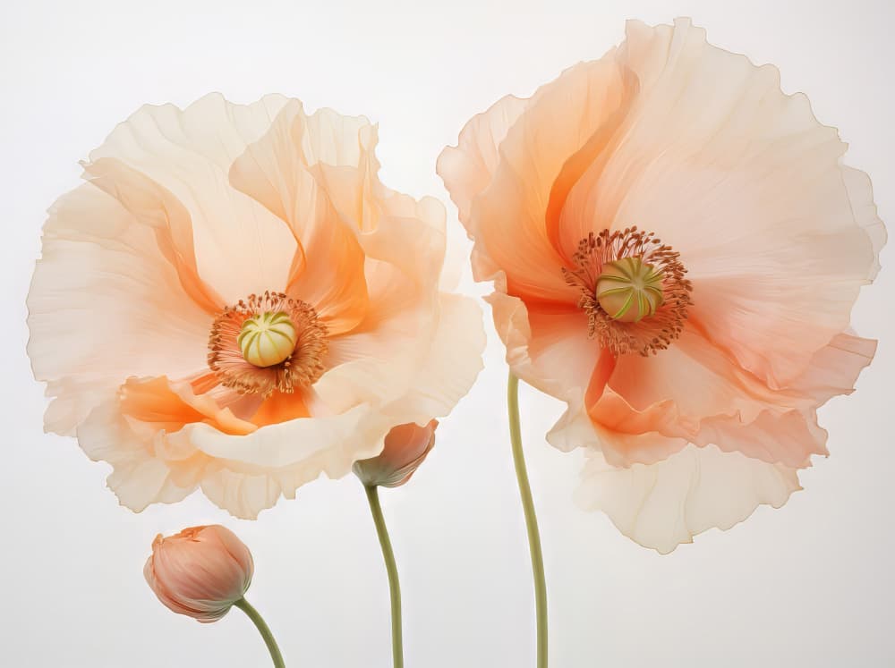 Soft Peach Poppies by Bilge Paksoylu — canvas wall art