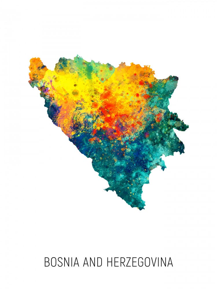 Vibrant Bosnia Herzegovina Map by Michael Tompsett — canvas wall art