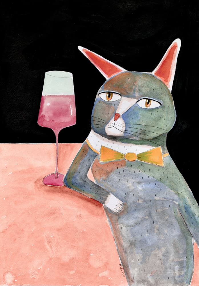 Sassy Cat With Wine by Sharyn Bursic — canvas wall art