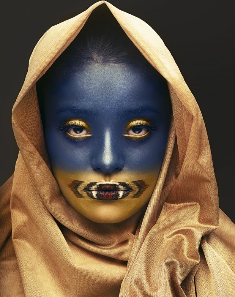 Blue Gold Hooded Portrait by Debarghya Mukherjee — canvas wall art