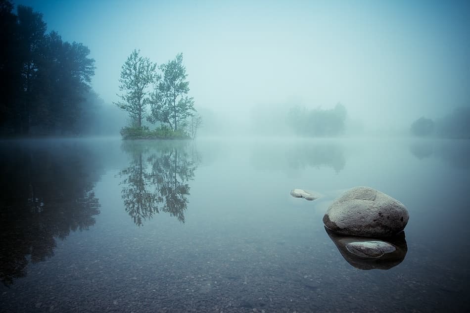 Misty Lake Reflection by Robert Adamec — canvas wall art