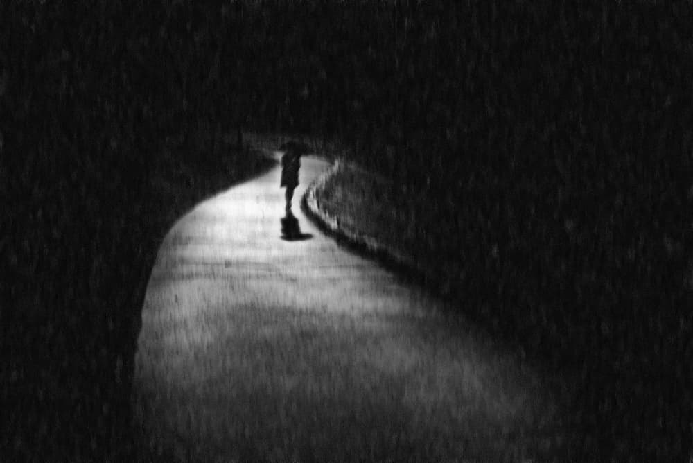 Solitary Figure Rainy Night by Teruhiko Tsuchida — canvas wall art