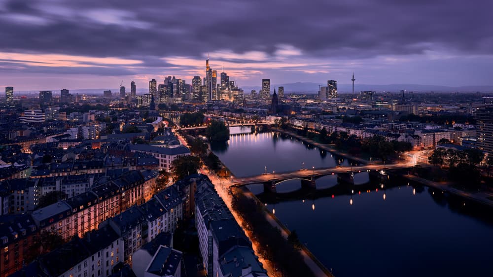 Frankfurt Dusk Skyline by Drazen Sokac — canvas wall art