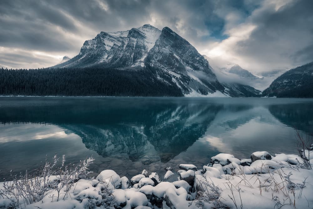 Winter Mountain Lake Reflection by Ivan Macia — canvas wall art