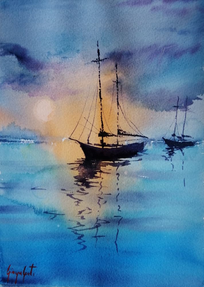 Sunset Sailboats Reflection by Giorgio Gosti — canvas wall art
