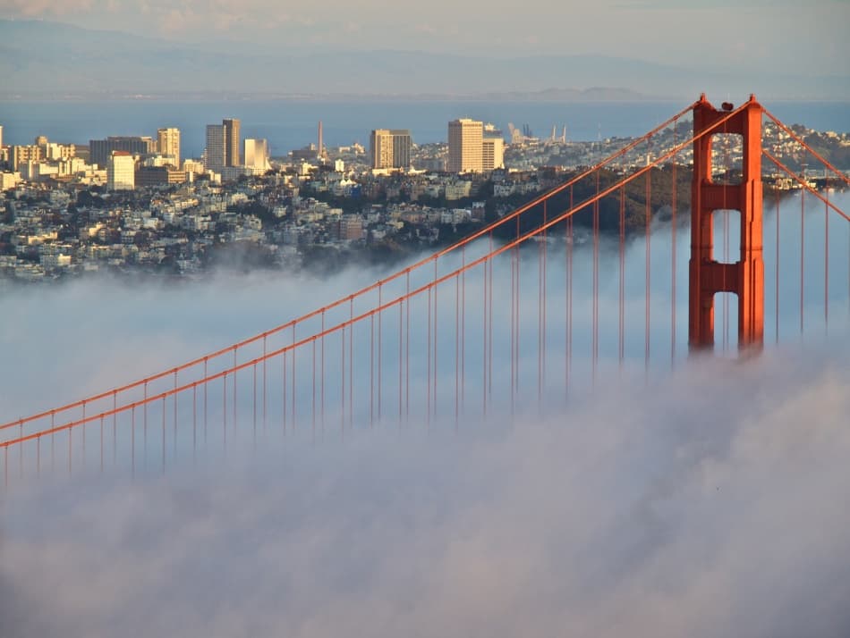 Golden Gate Morning Fog by David Scarbrough — canvas wall art