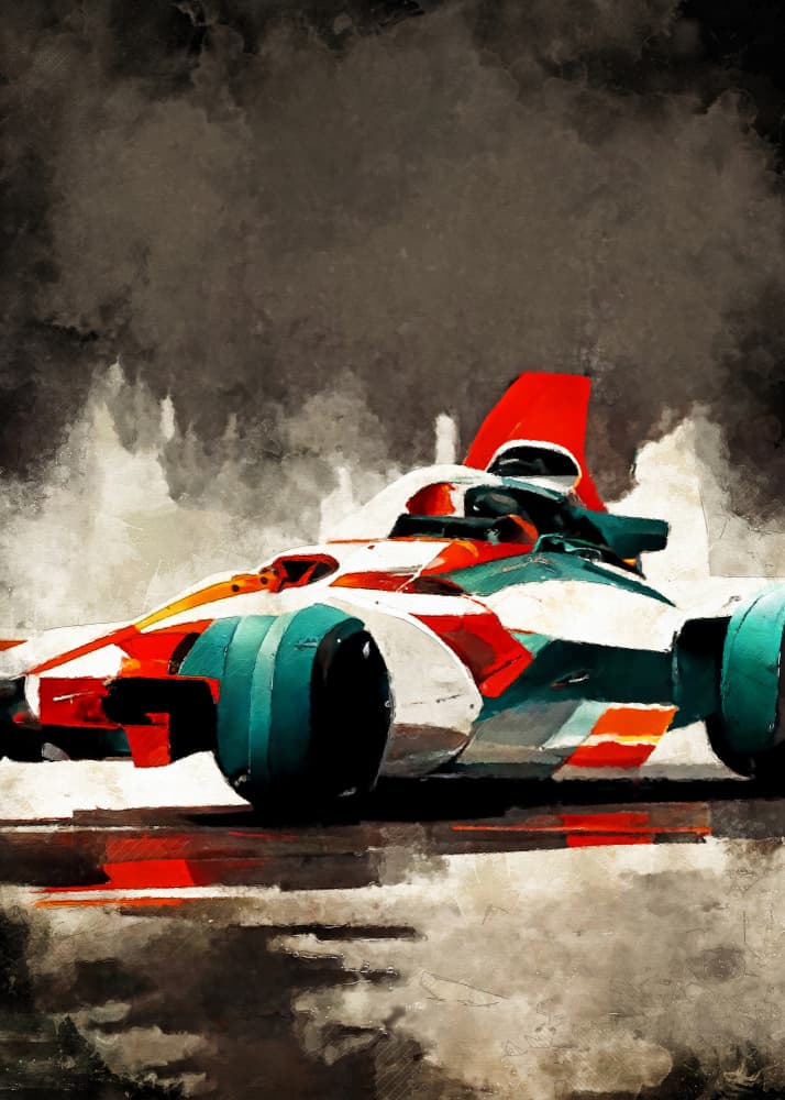 Vibrant Race Car Action by Justyna Jaszke — canvas wall art
