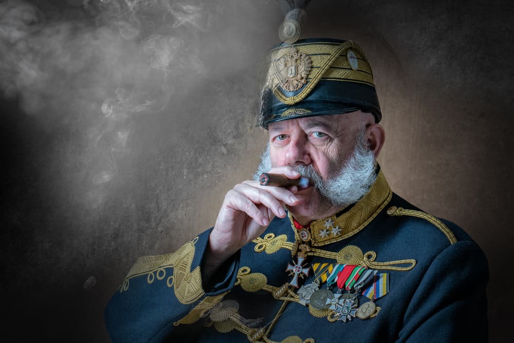 Distinguished Officer Smoking Cigar by Hubert Bichler — canvas wall art