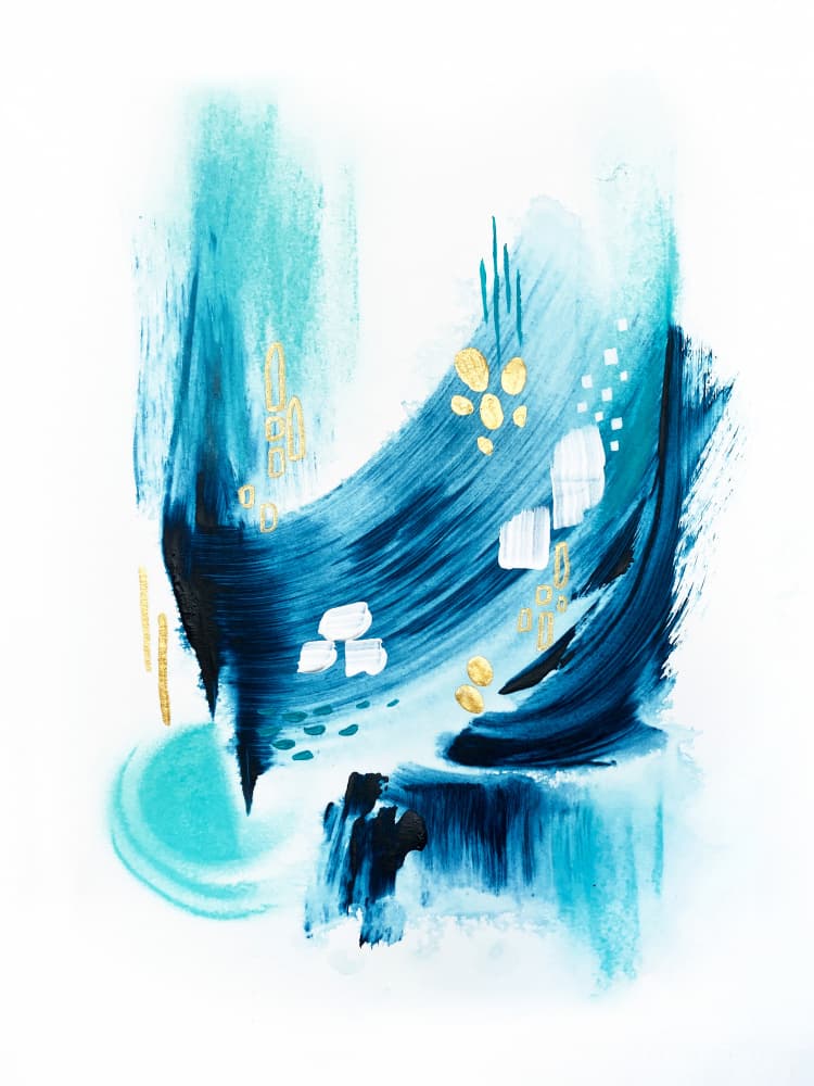 Teal Gold Abstract Flow by Alyson Storms — canvas wall art