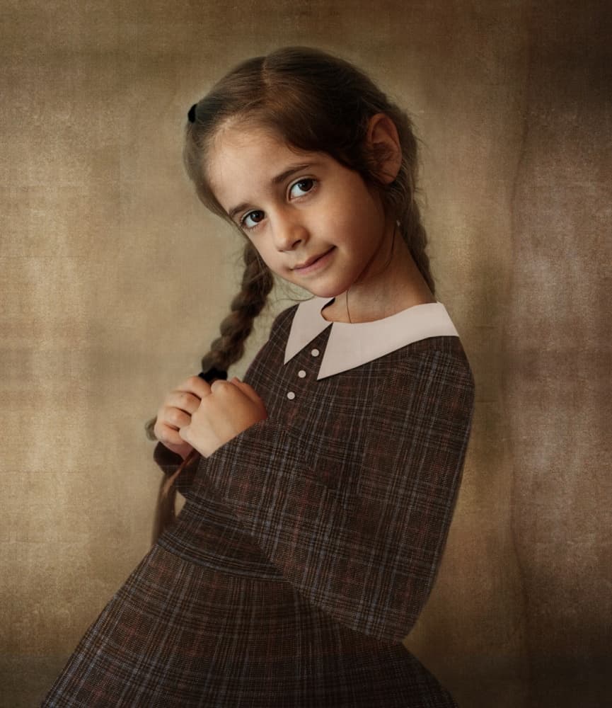 Girl in Plaid Dress by Svetlana Melik-Nubarova — canvas wall art
