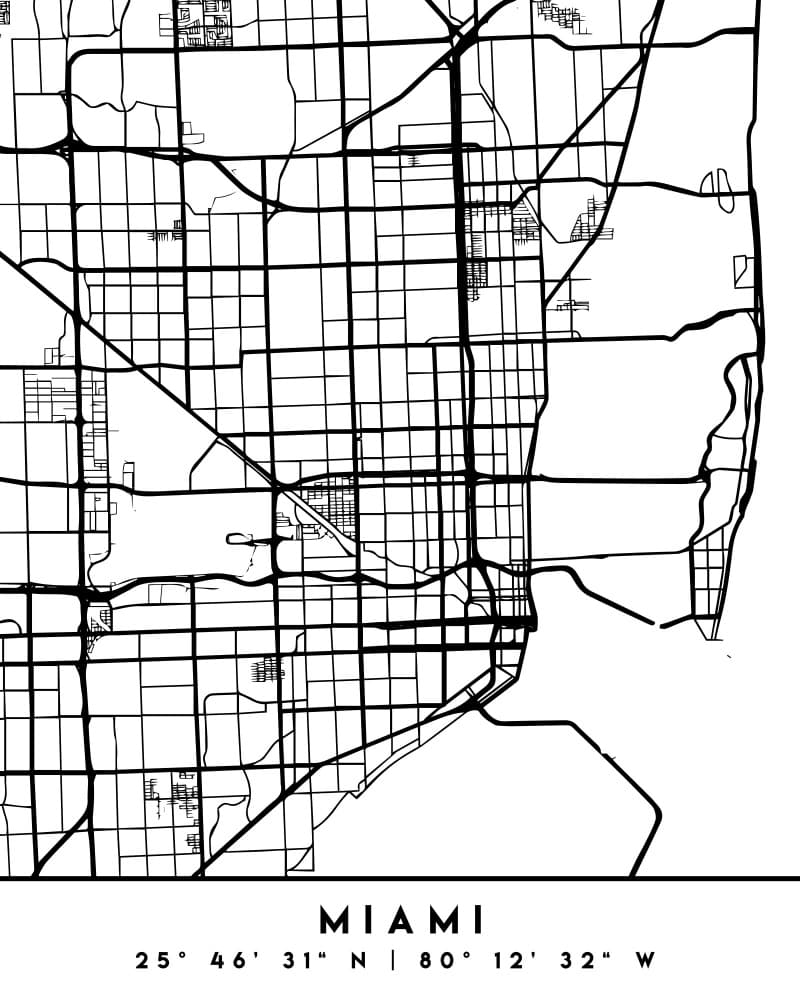 Modern Miami Map by Emiliano Deificus — canvas wall art