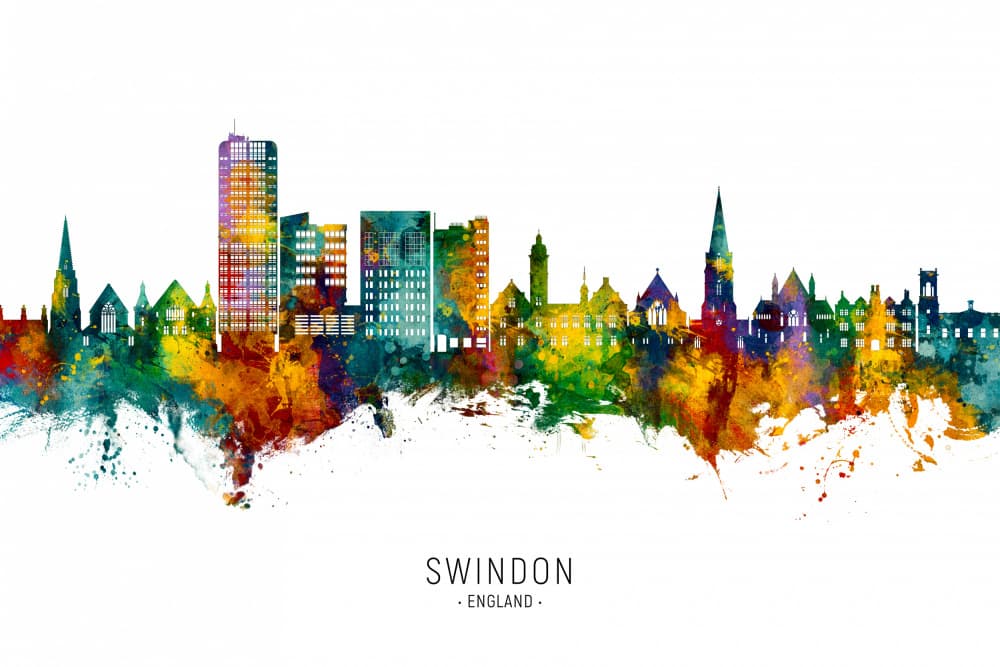 Vibrant Swindon Skyline by Michael Tompsett — canvas wall art