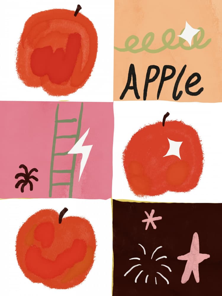 Whimsical Apple Collage by Little Dean — canvas wall art