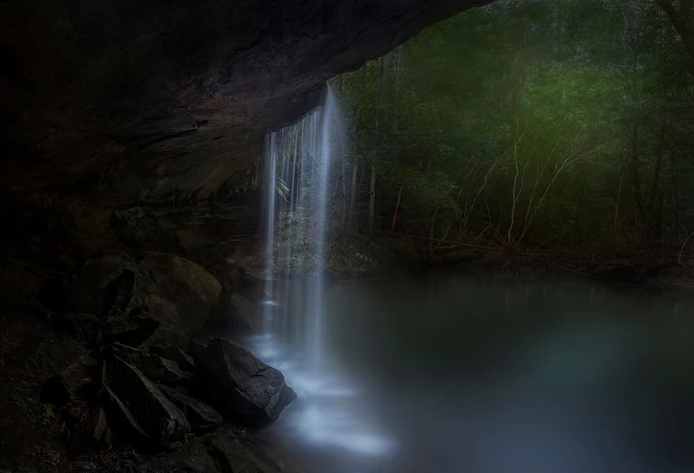 Mystic Forest Waterfall by Yan Zhang — canvas wall art