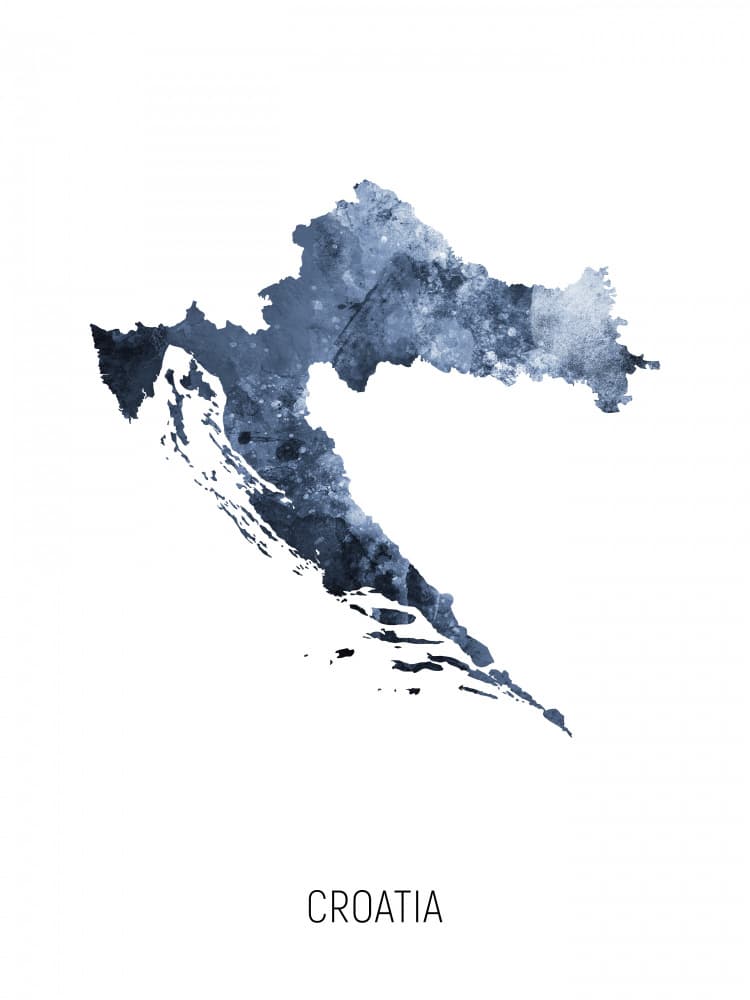 Croatia Watercolor Map by Michael Tompsett — canvas wall art