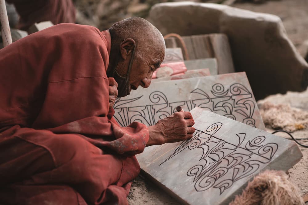Tibetan Monk Stone Carving by Giacomo Bruno — canvas wall art