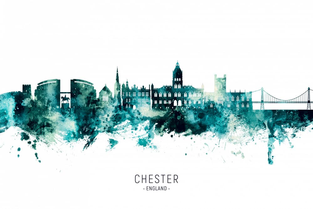 Chester Watercolor Skyline by Michael Tompsett — canvas wall art