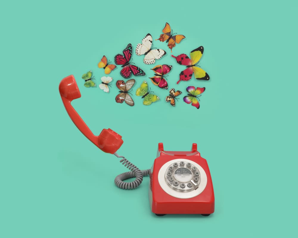 Red Phone Butterflies by Julia Ramiro — canvas wall art