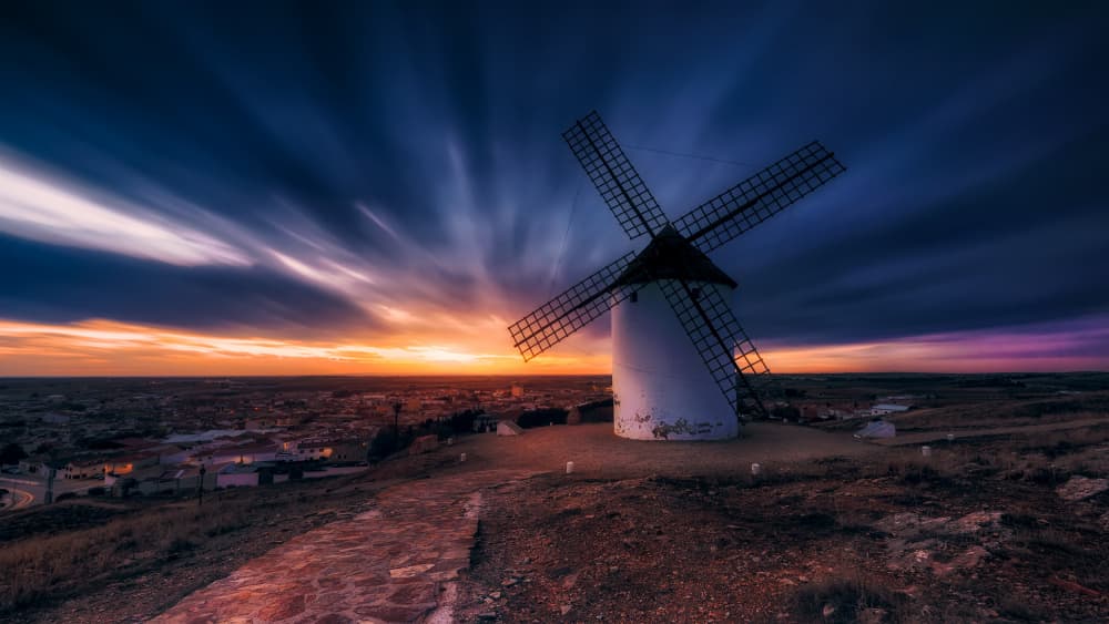 Dramatic Windmill Sunset by Jose Antonio Triviño Sanchez — canvas wall art