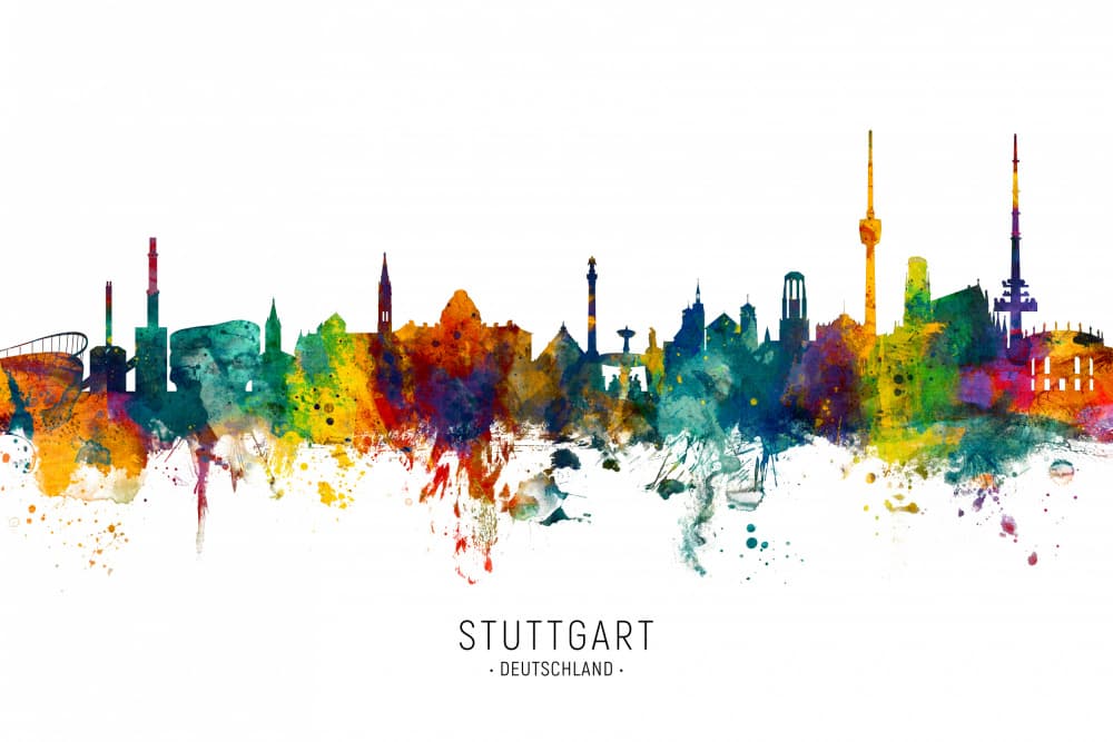 Vibrant Stuttgart Skyline by Michael Tompsett — canvas wall art