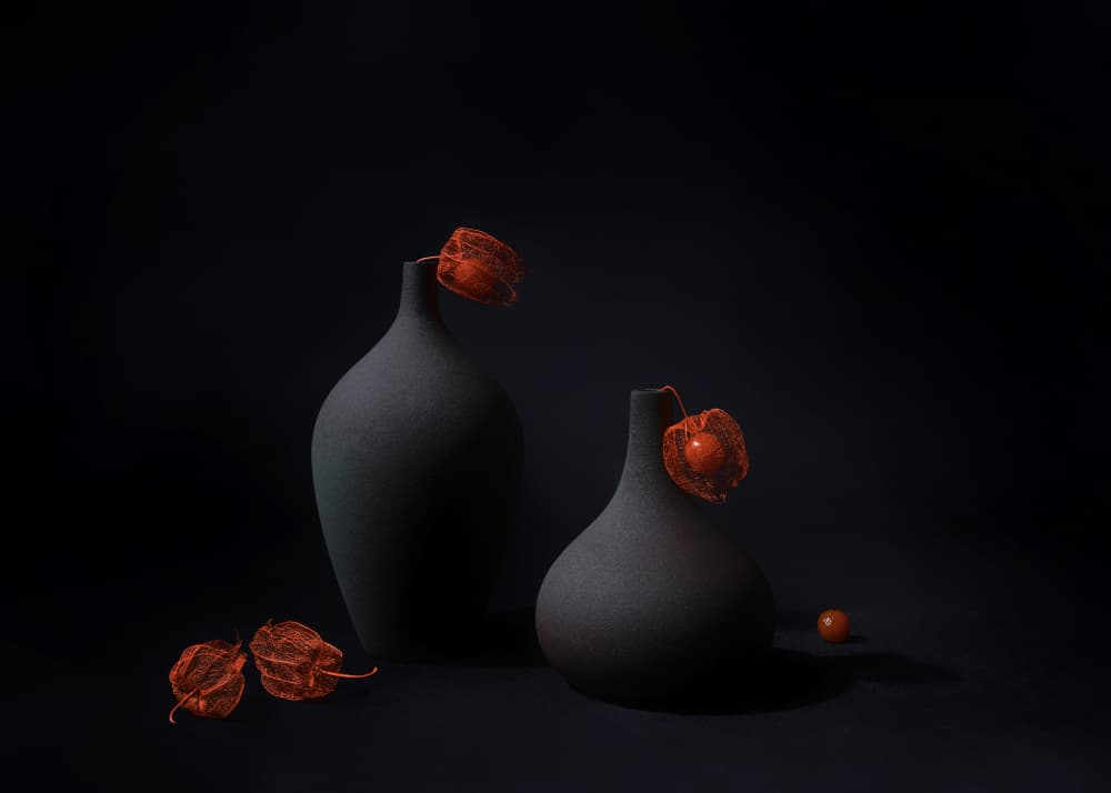 Dark Vases Orange Lanterns by Leechee Z — canvas wall art