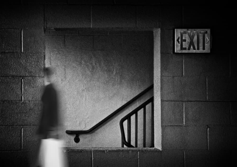 Blurry Man Exit Stairs by Roxana Labagnara — canvas wall art