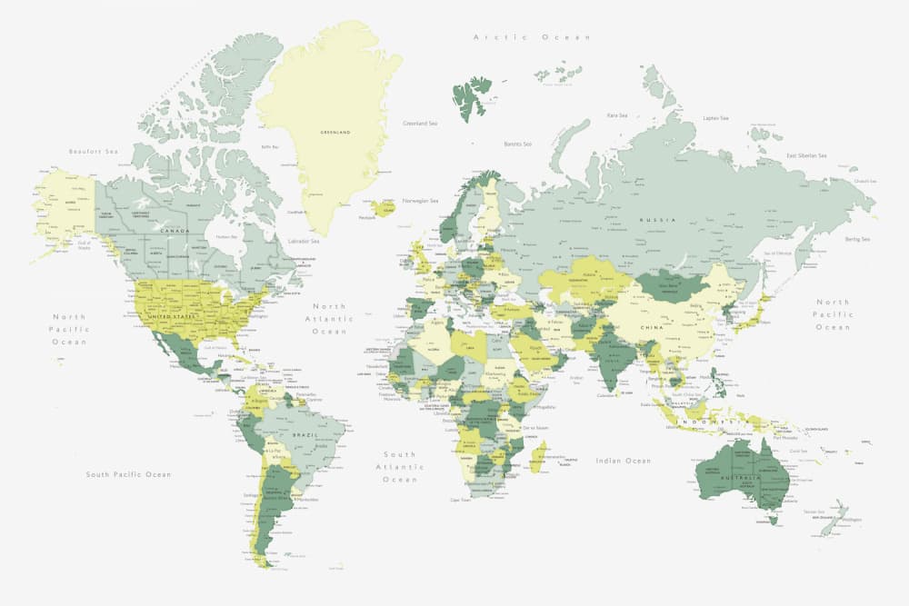 Modern Political World Map by Rosana Laiz Blursbyai — canvas wall art