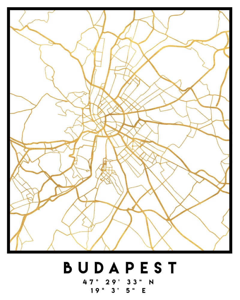 Golden Budapest Map by Emiliano Deificus — canvas wall art