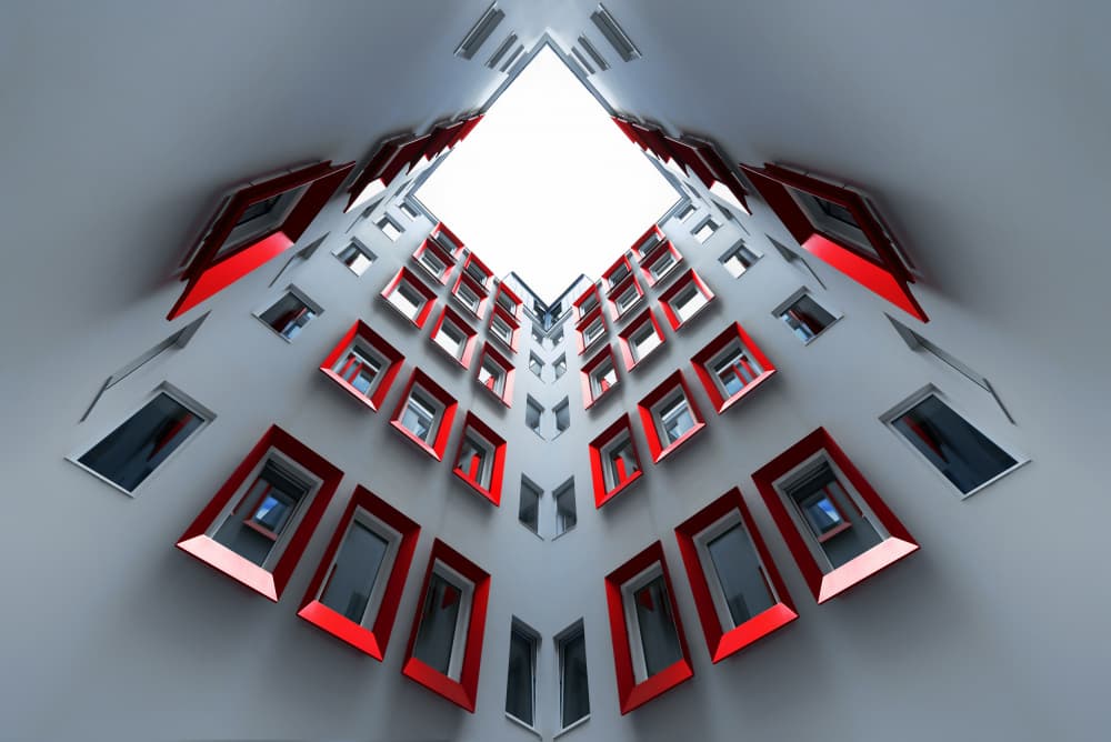 Geometric Red Windows by Jorge Pimenta — canvas wall art