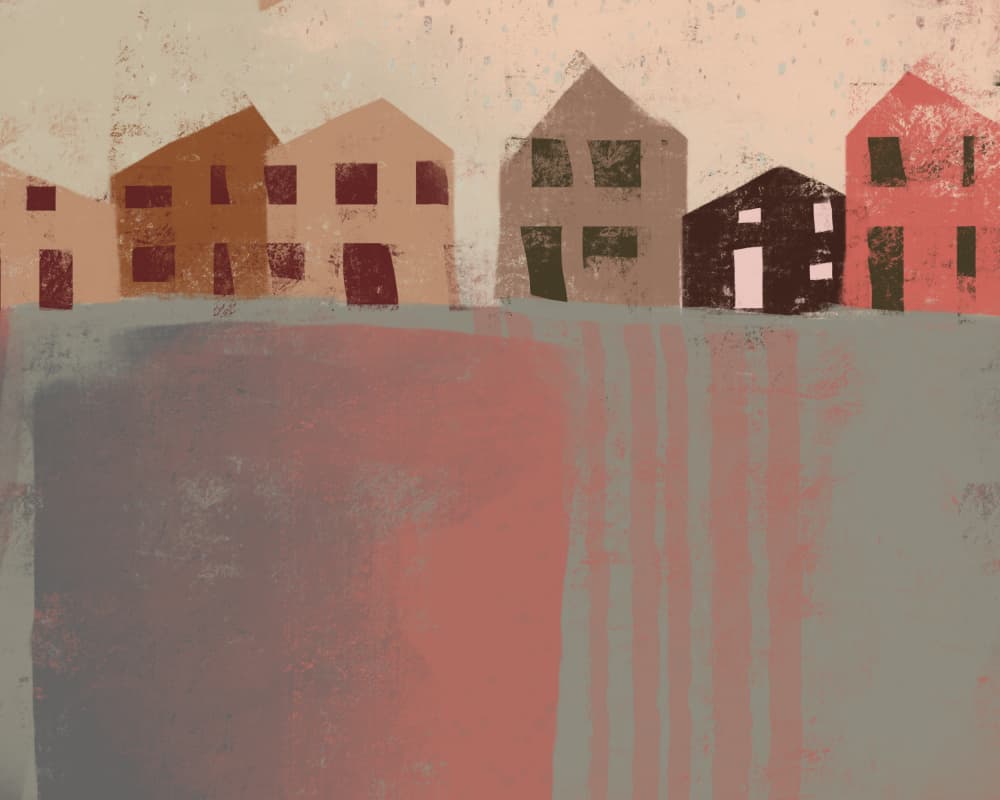 Cozy Row Houses by MANSI SAXENA — canvas wall art