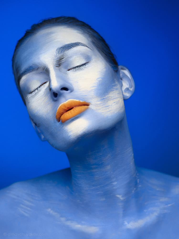 Blue Woman Orange Lips by Dmitriy Aychuvakov — canvas wall art