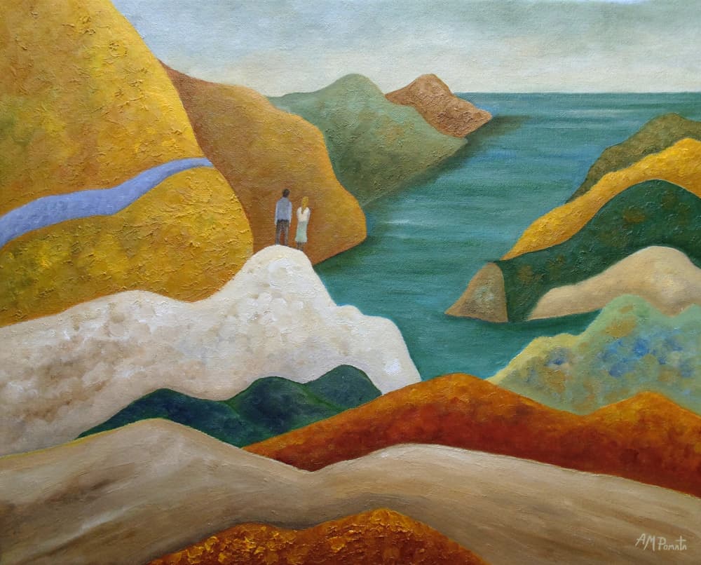 Couple Overlooking Coastal View by Angeles M. Pomata — canvas wall art
