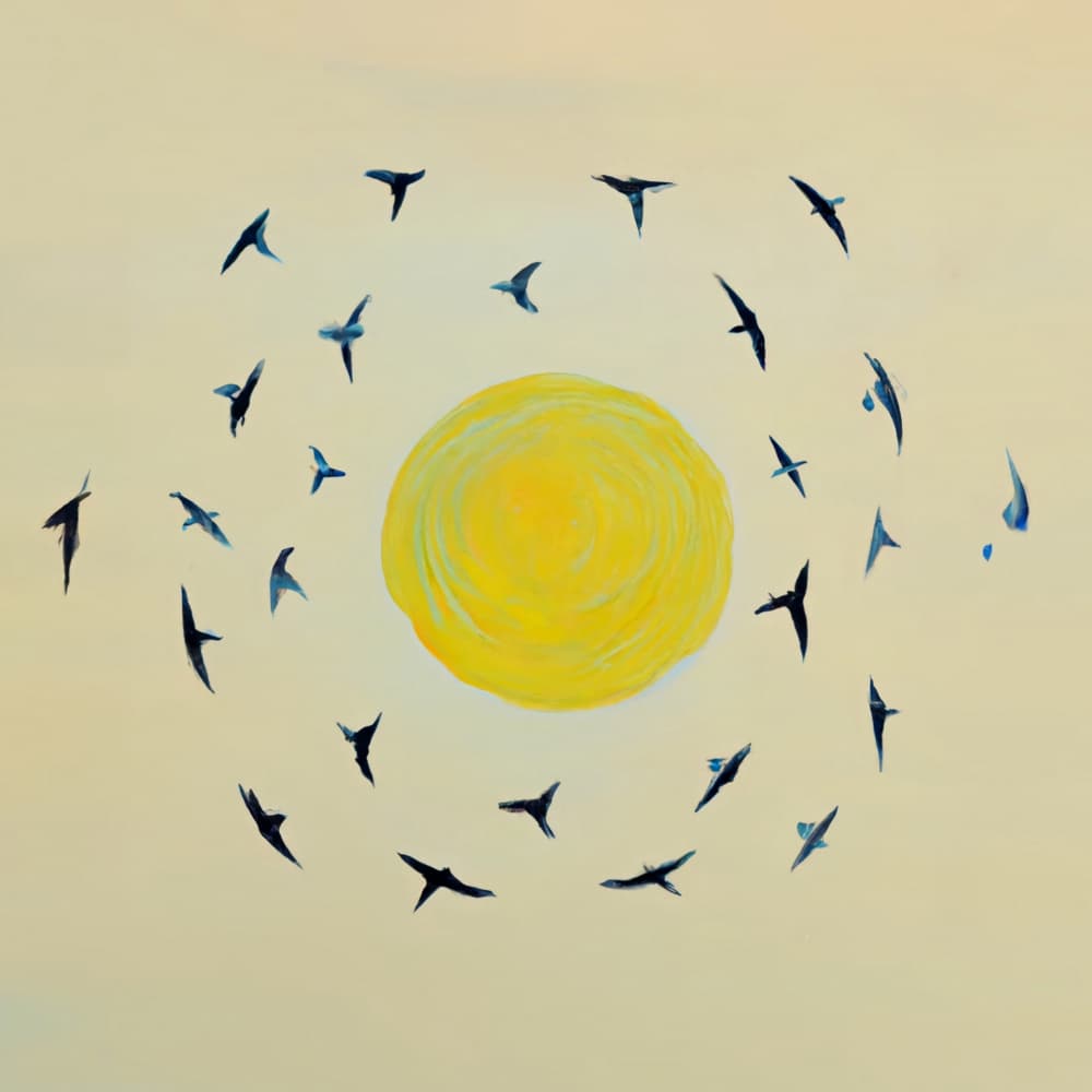 Birds Circling Sun by Merel Takken — canvas wall art