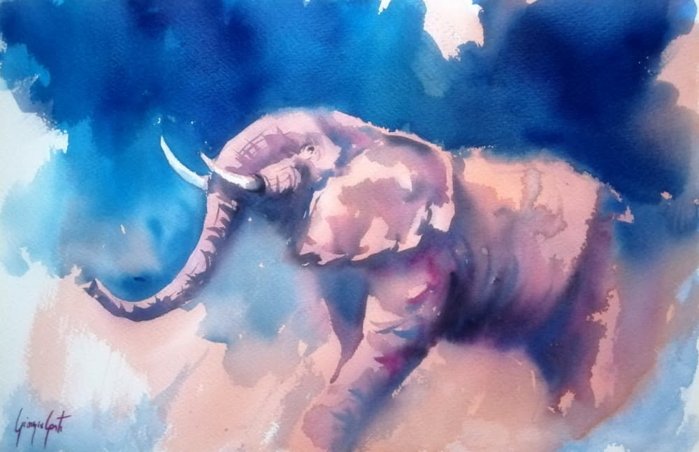Majestic Blue Elephant by Giorgio Gosti — canvas wall art