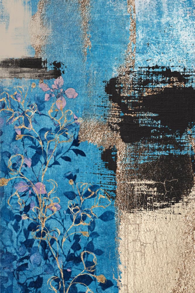 Abstract Blue Gold Flora by Sally Ann Moss — canvas wall art